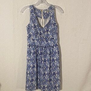 Milly Blue and White Sleeveless Dress Bold Print Feminine Silhouette Polished